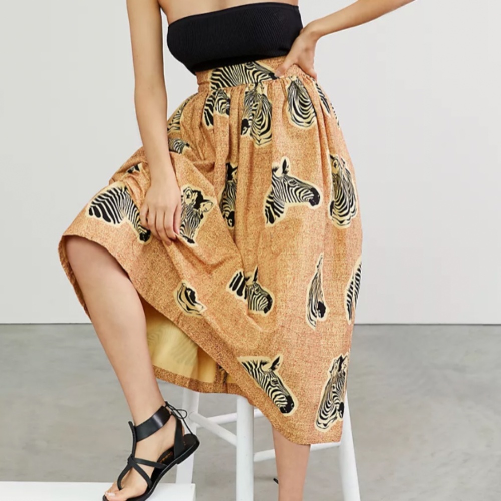 SIKA A-Line Zebra Animal Boho Peasant Hipster Hippie Art Deco Farm Midi Skirt - Picture 7 of 7